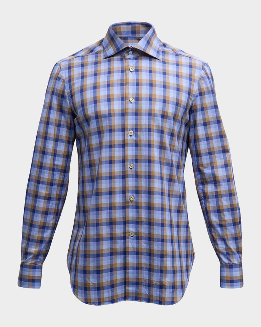 Men's Cotton Check Casual Button-Down Shirt Product Image