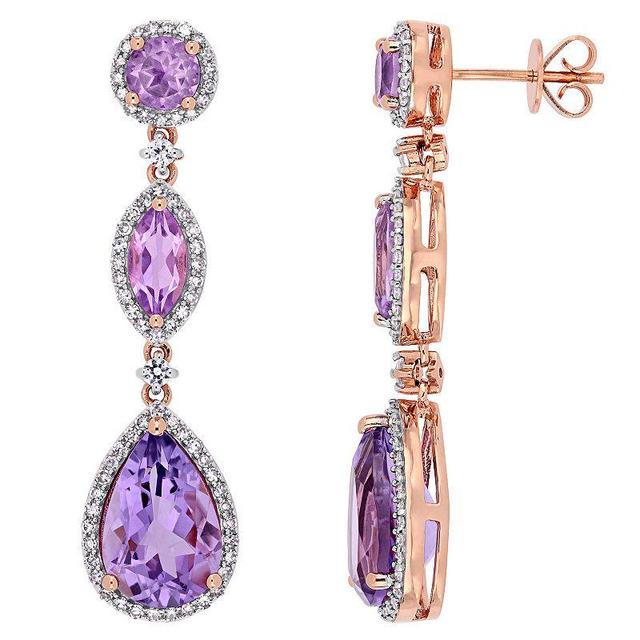 Stella Grace 14k Rose Gold Amethyst, Rose de France, White Sapphire & 5/8 Carat T.W. Diamond Teardrop Dangle Earrings, Womens, Multicolor Product Image