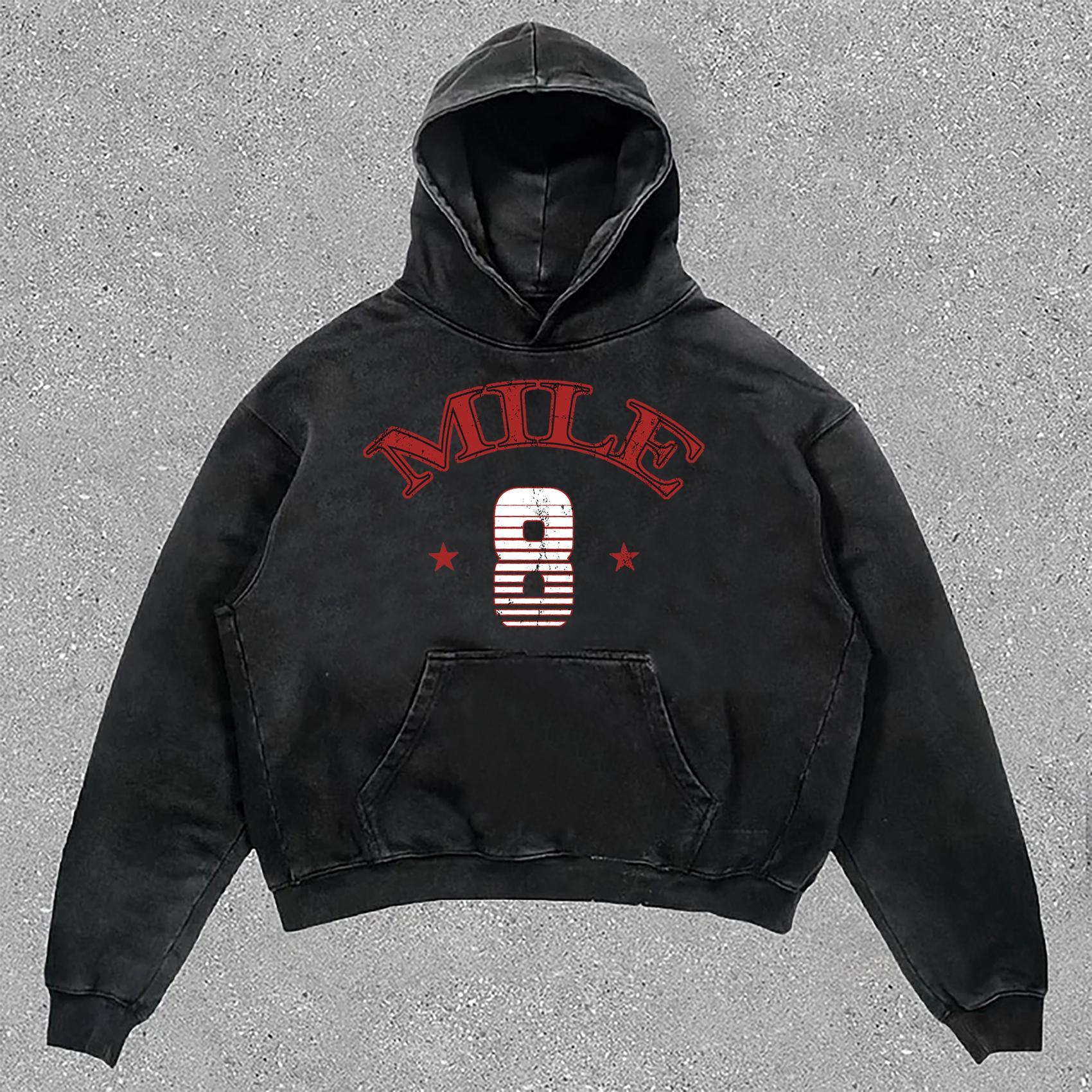 Sopula Vintage 8 Mile Print Long Sleeve Washed Hoodie Product Image