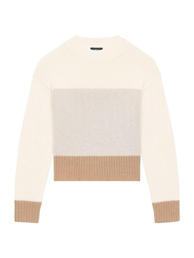 Womens Color Blocked Wool-Cashmere Crop Sweater Product Image