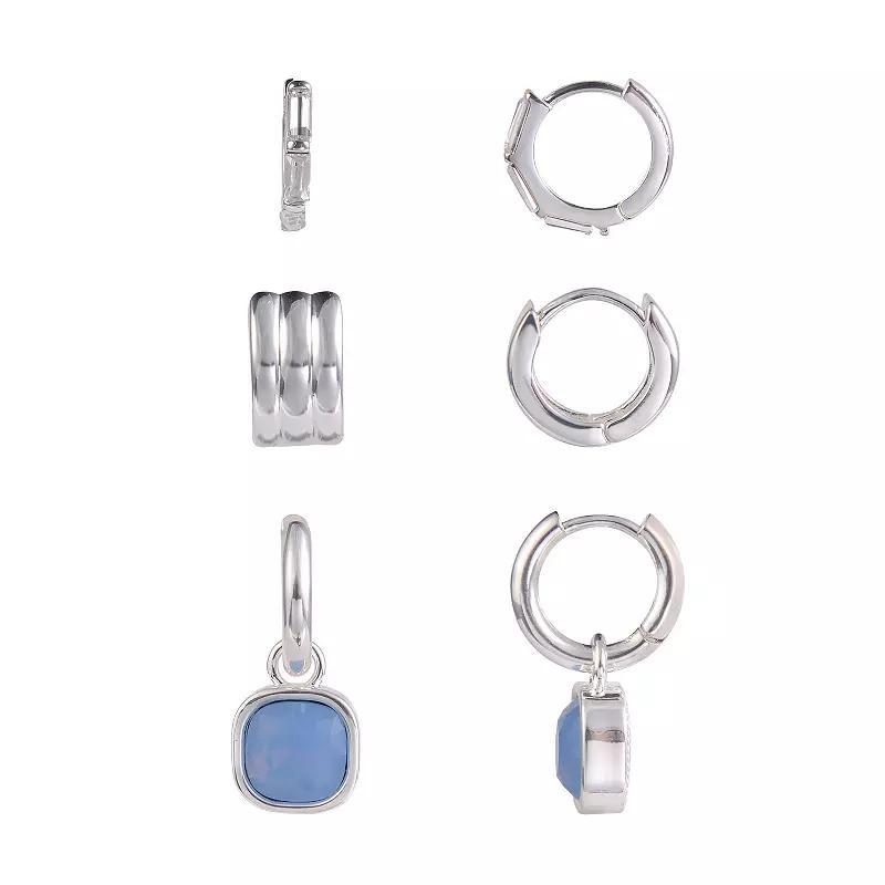 Emberly Huggie Hoop Trio Earring Set, Womens, Blue Product Image