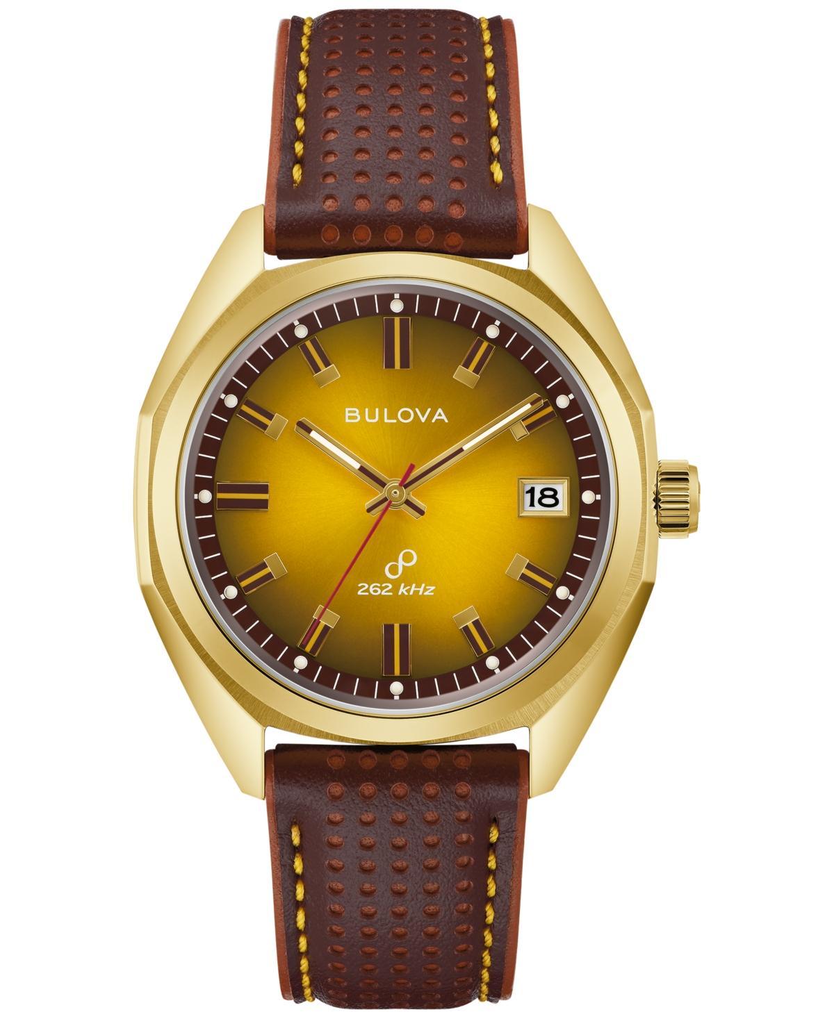 Men's Bulova Classic Gold-Tone Brown Leather Strap Watch with Gold-Tone Dial (Model: 97B214) Product Image