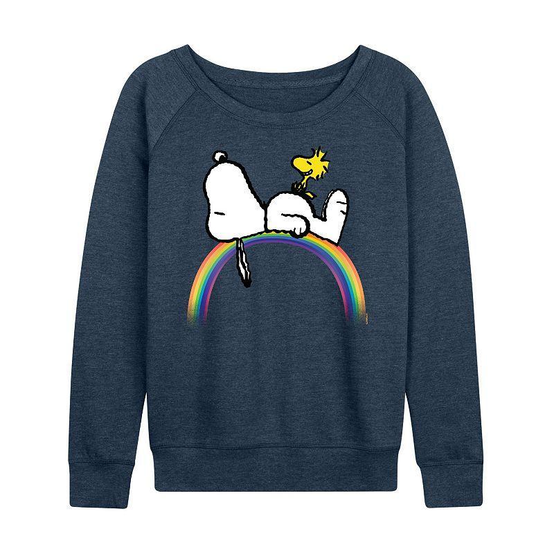 Womens Peanuts Snoopy and Woodstock Slouchy Graphic Sweatshirt, Girls Grey Indigo Product Image