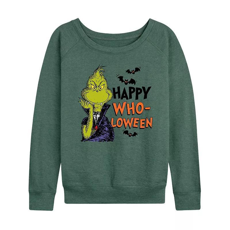 Womens Dr. Seuss Happy WhoLoween Lightweight French Terry Sweatshirt Grey Green Product Image