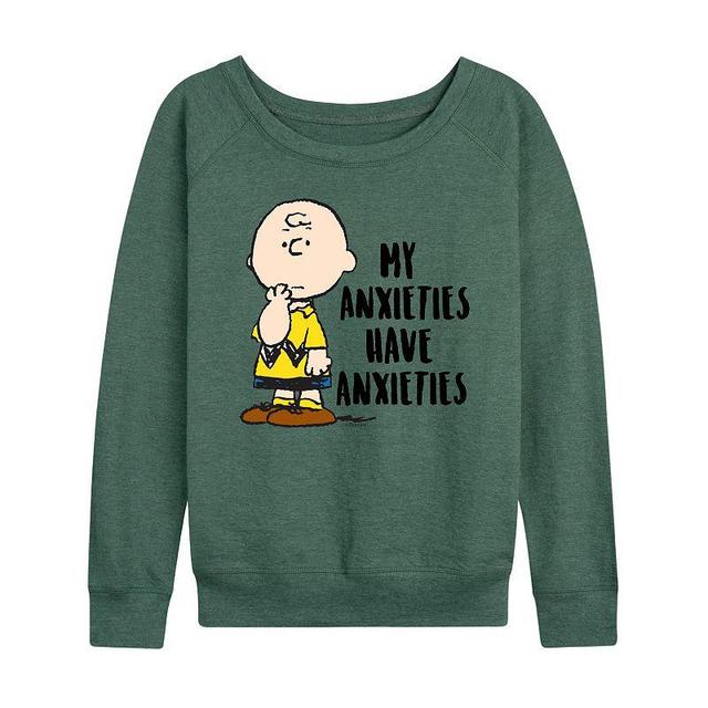 Womens Peanuts Charlie Brown Anxieties Slouchy Graphic Sweatshirt, Girls Product Image