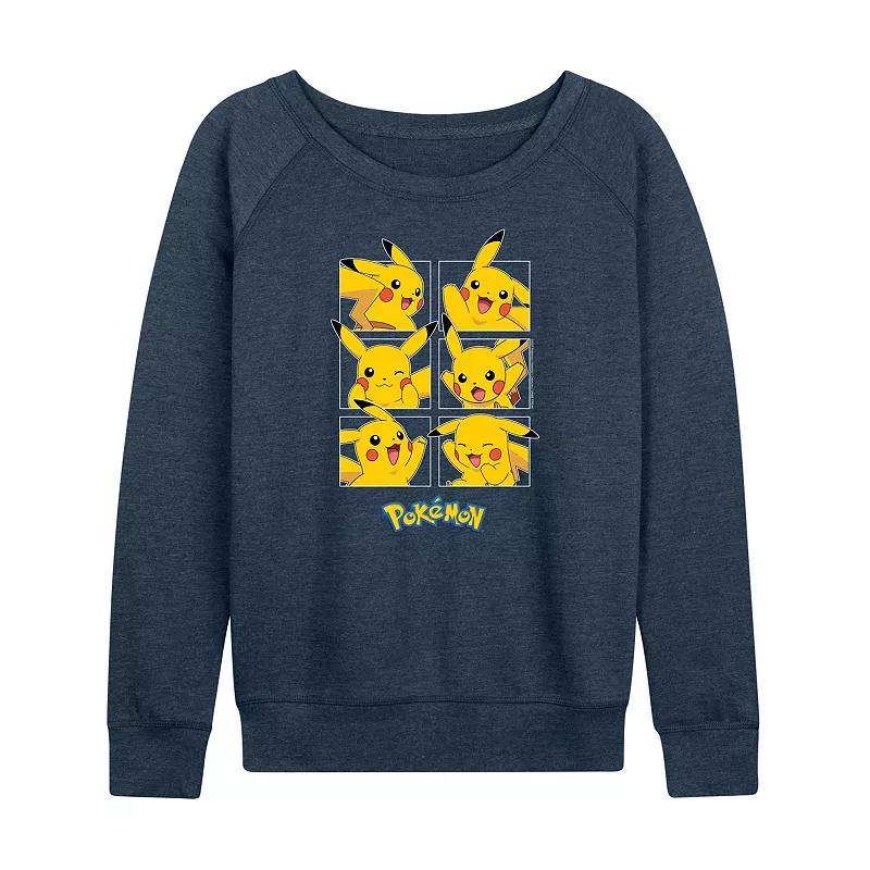 Plus Pokemon Pikachu Grid Graphic Pullover, Womens Grey Indigo Product Image