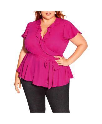 Plus Size Wrap Frills Short Sleeve Top Product Image