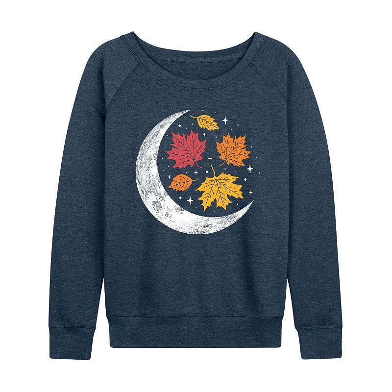 Womens Fall Crescent Moon Slouchy Graphic Sweatshirt, Girls Grey Indigo Product Image