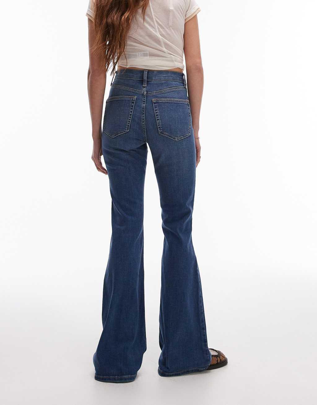 Topshop high rise Jamie flare jeans in mid blue Product Image