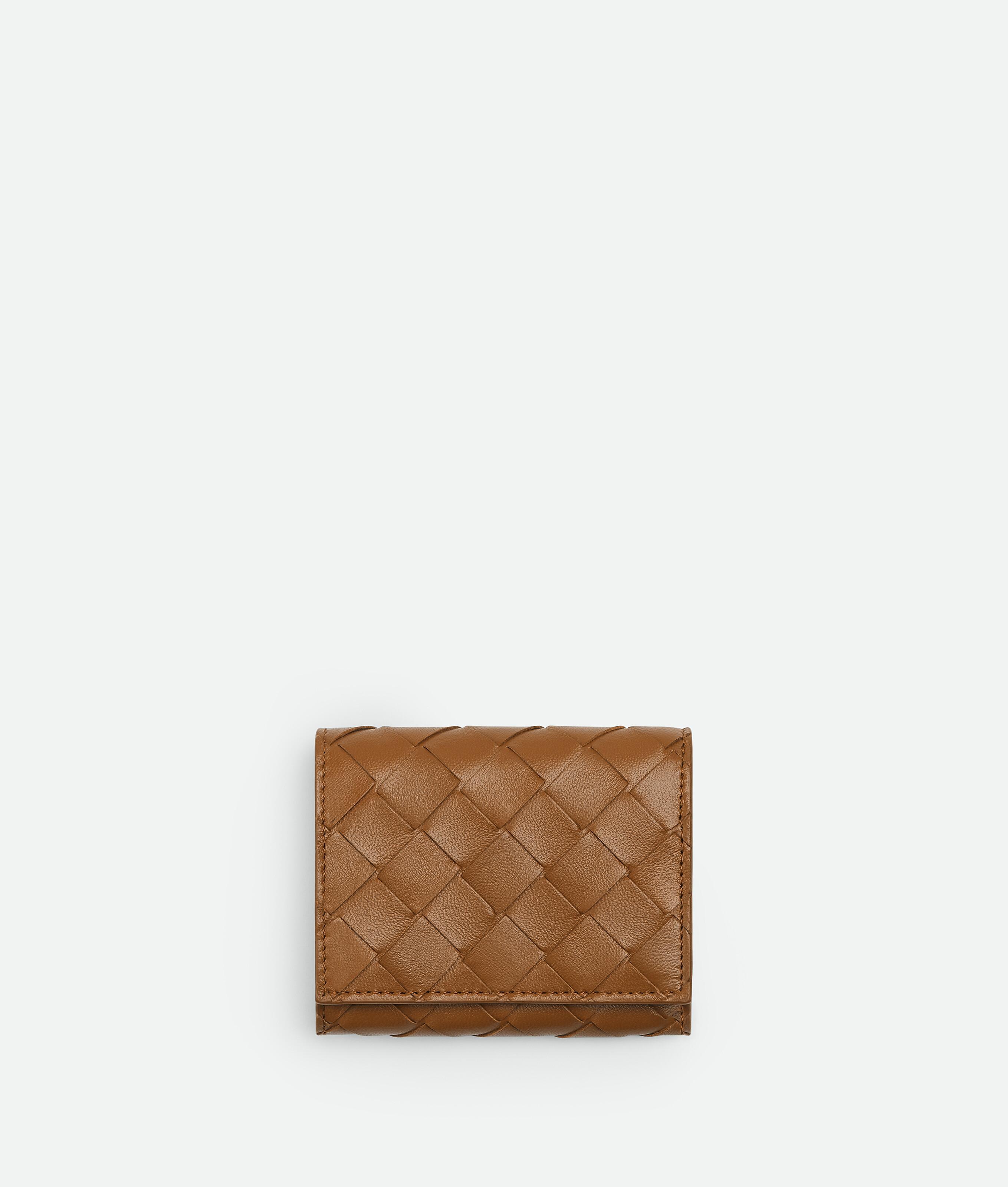 Women's Intrecciato Tri-Fold Zip Wallet in Wood Product Image