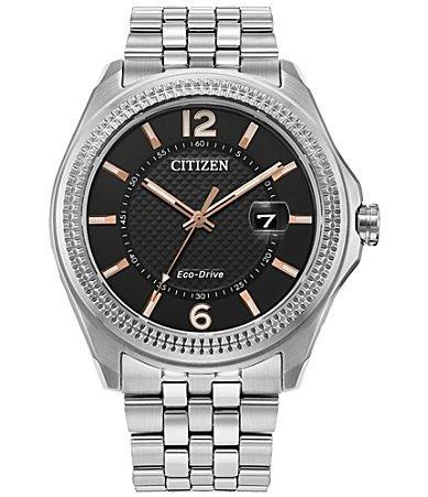 Citizen Mens Three Hand Stainless Steel Black Dial Bracelet Watch Product Image