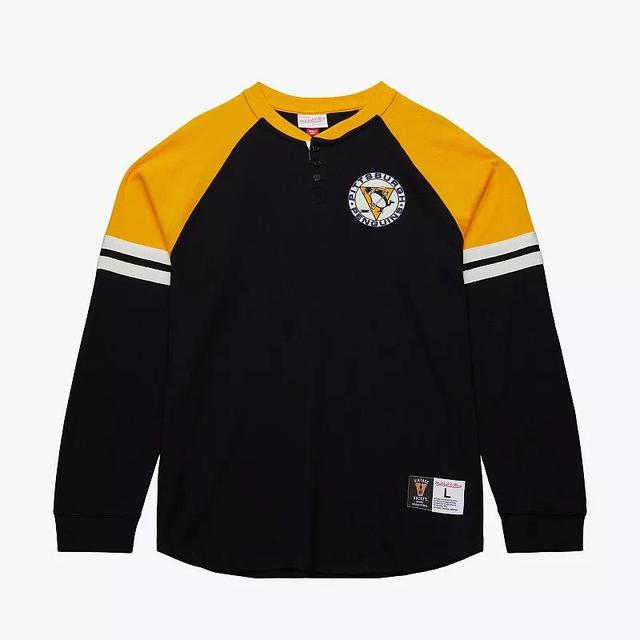 Mens Mitchell & Ness Pittsburgh Penguins Thermal Henley Long Sleeve T-Shirt Product Image