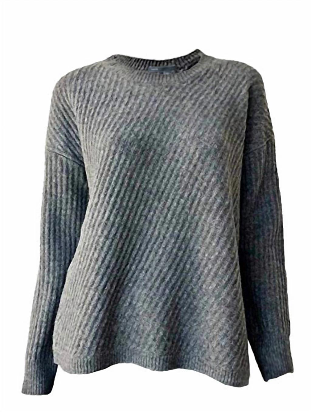 Women Side Slit Crew Neck Wool Knit Sweater In Gray In Grey Product Image