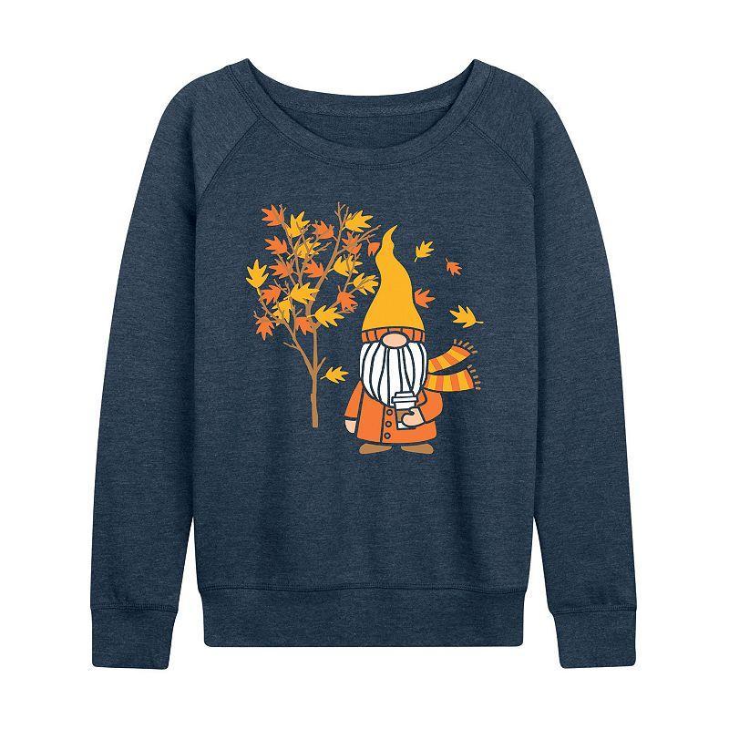 Womens Fall Gnome Tree Slouchy Graphic Sweatshirt, Girls Grey Indigo Product Image