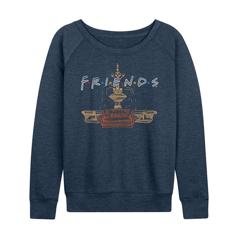 Womens Friends Couch Fountain Set Lightweight French Terry Sweatshirt Grey Indigo Product Image