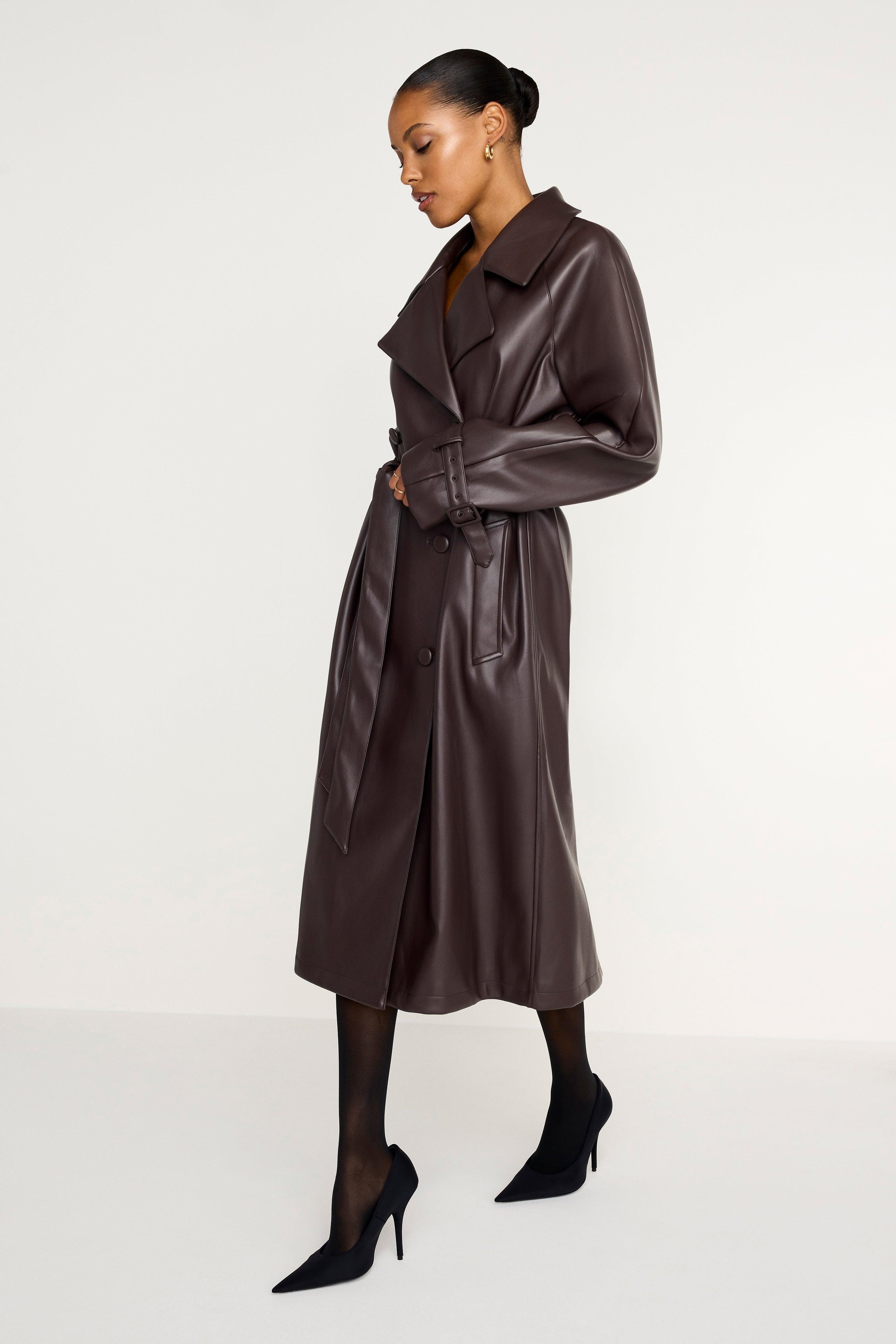 FAUX LEATHER TRENCH COAT | BARK003 Product Image