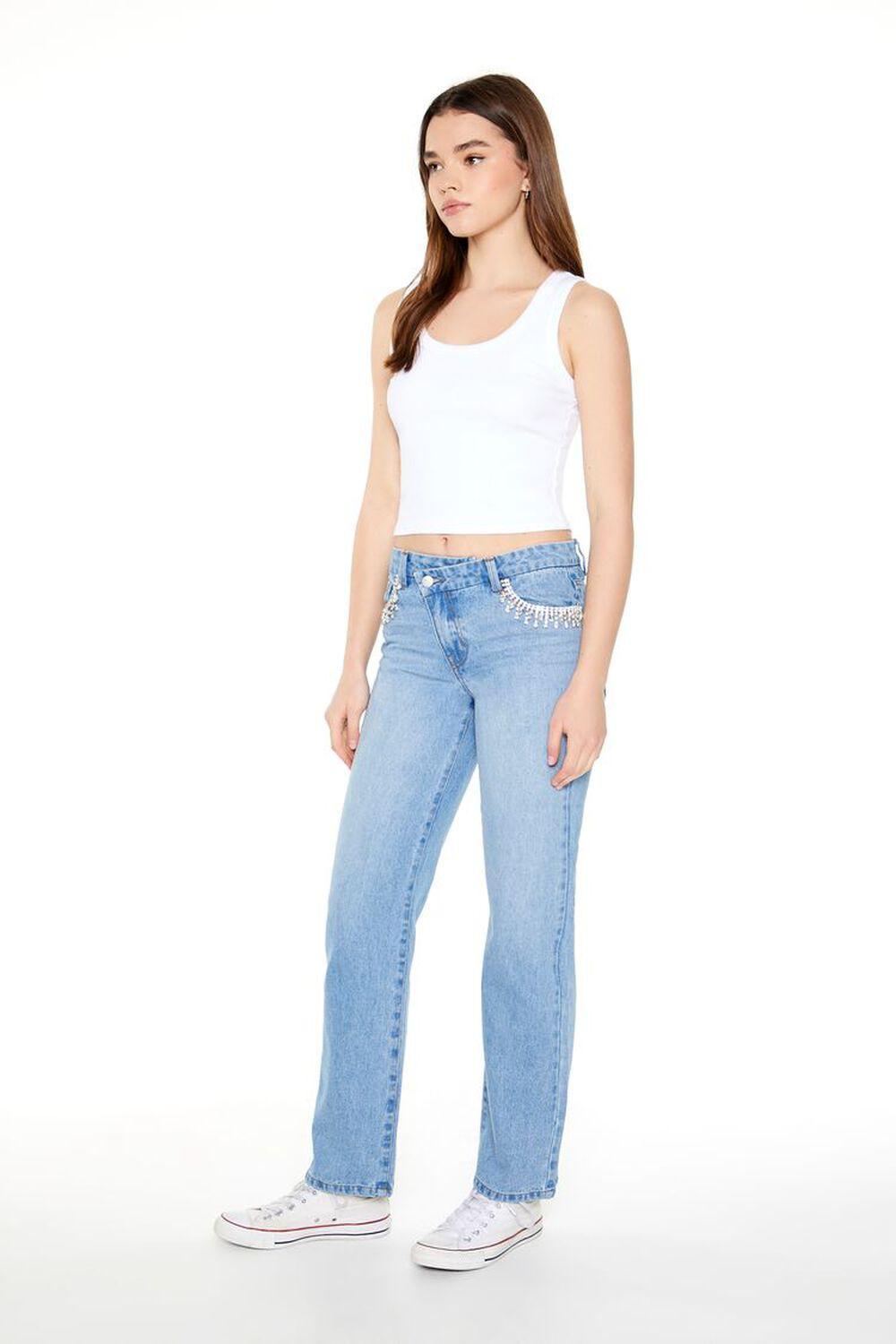 Rhinestone-Trim Straight Jeans | Forever 21 Product Image