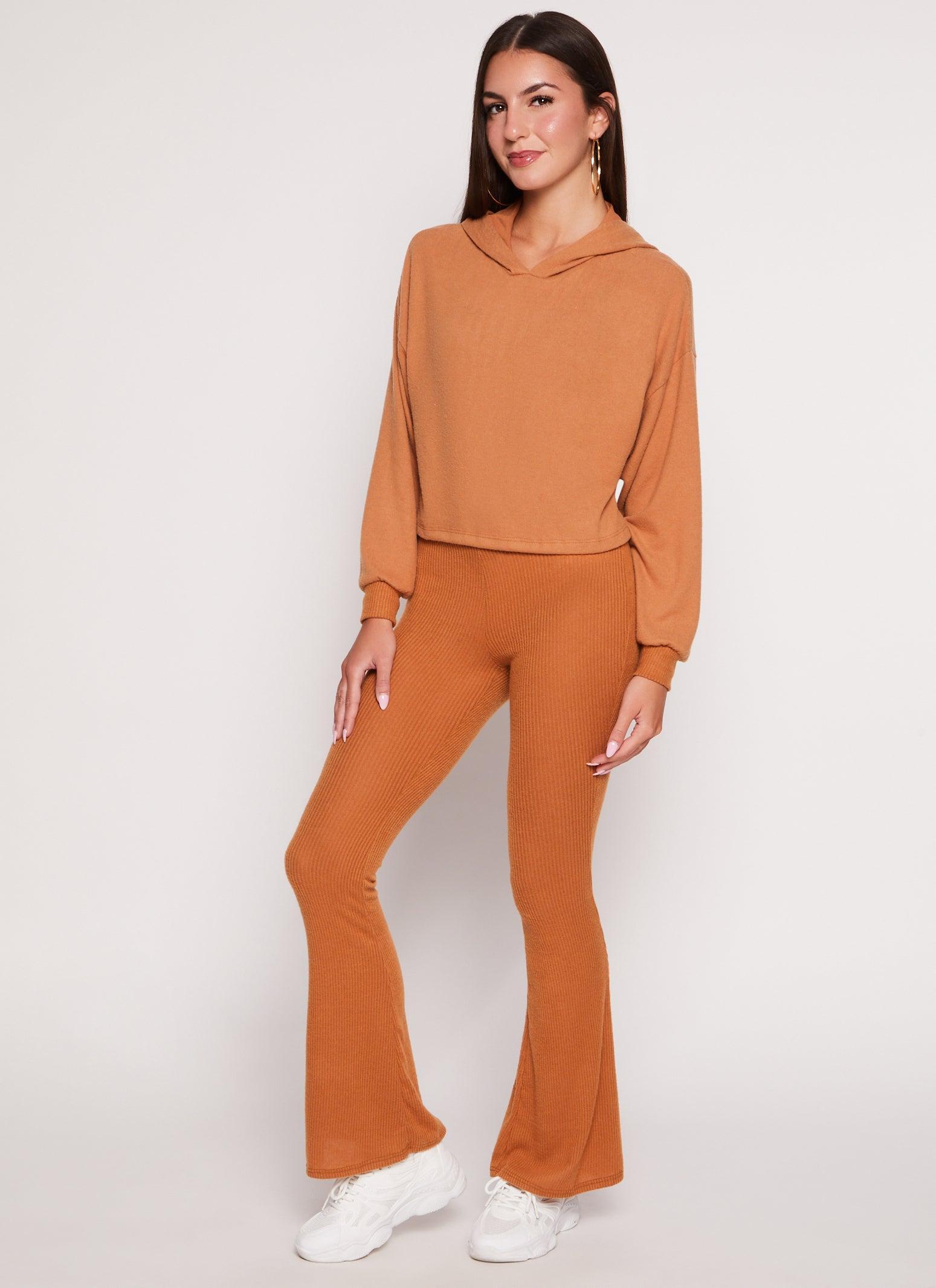 Womens Brushed Rib Knit Flared Pants Product Image