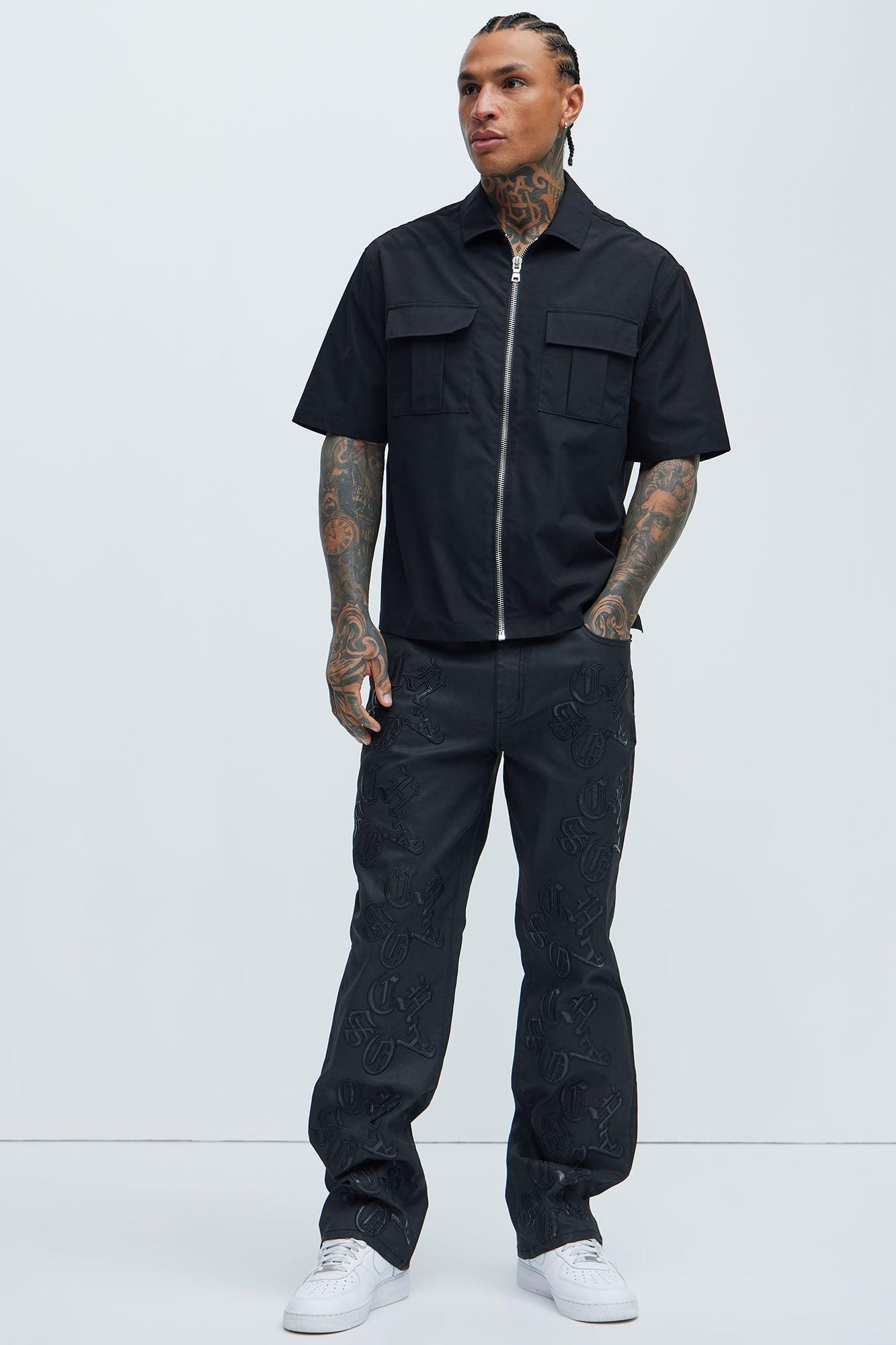 Chaos Embroidery Straight Jeans - Black Product Image