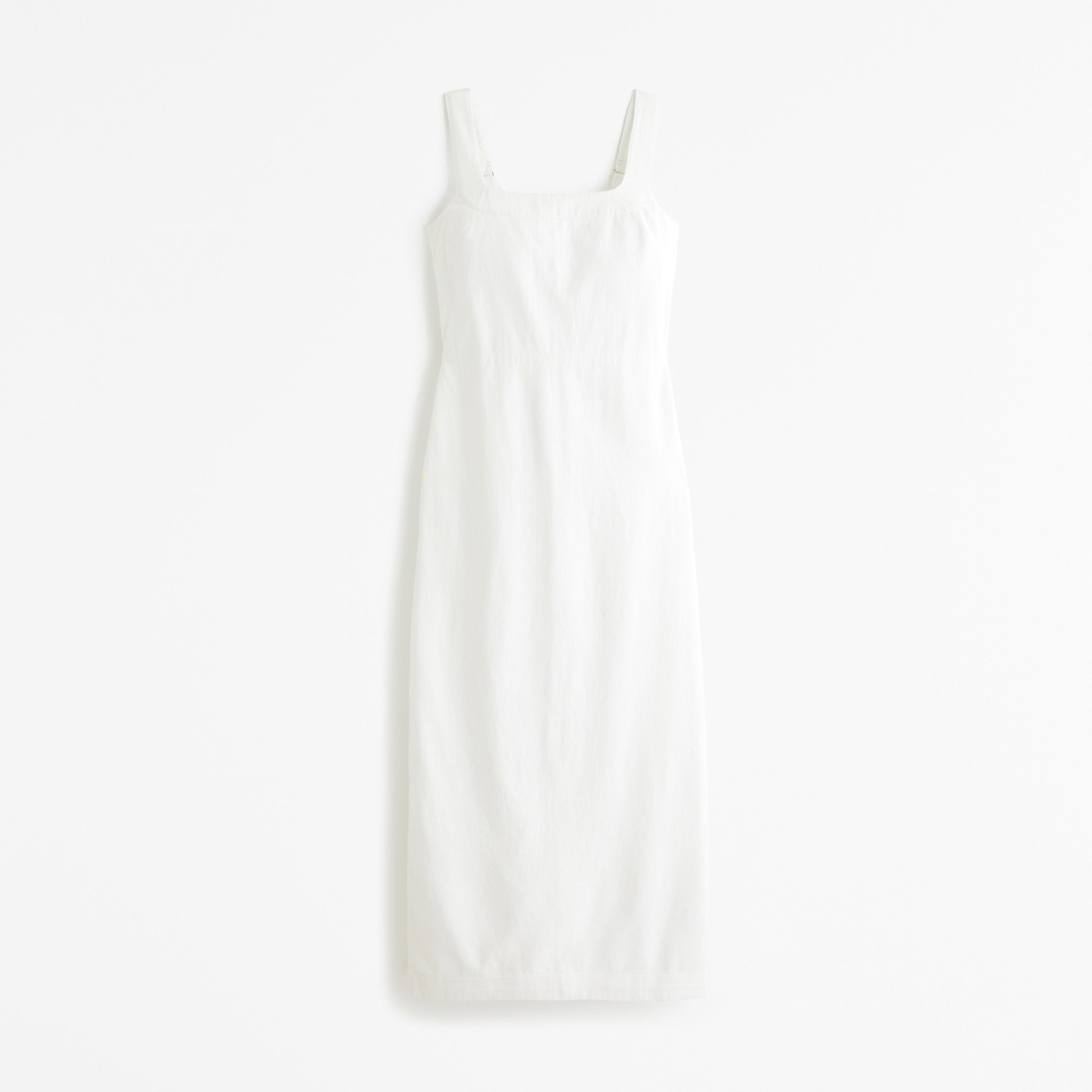 Linen-Blend Squareneck Column Midi Dress Product Image