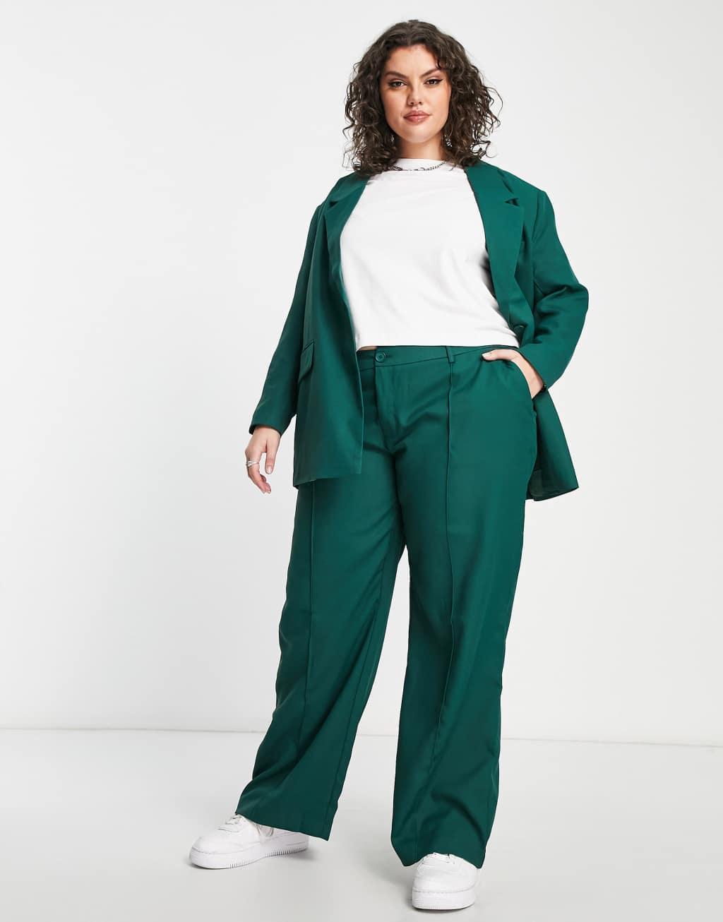 Noisy May Curve tailored wide leg pants in green - part of a set product image