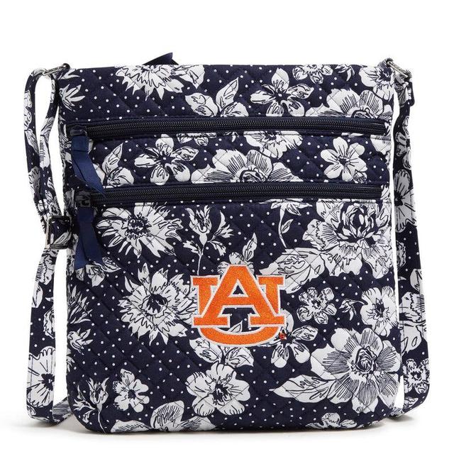 Vera Bradley Collegiate Triple Zip Hipster Crossbody Bag Women in Navy/White Rain Garden with Auburn University Logo Product Image