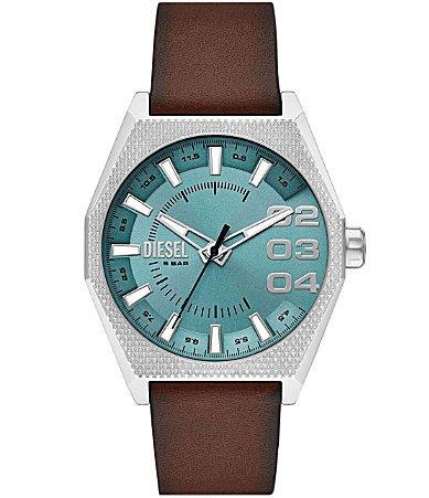 Diesel Mens Scraper Three-Hand Brown Leather Strap Watch Product Image