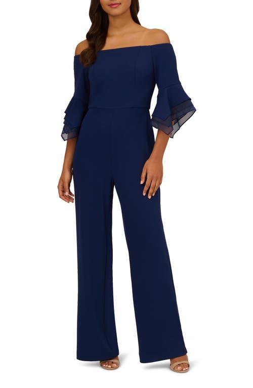 Adrianna Papell Off the Shoulder Wide Leg Organza Crepe Jumpsuit Product Image