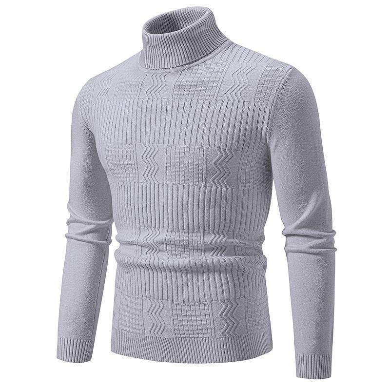 Long Sleeve Turtleneck Ribbed Knit Top Fit Pullover Sweater Product Image