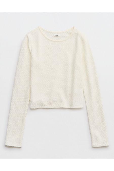 Aerie Long Sleeve Textured Cropped T-Shirt Women's Product Image