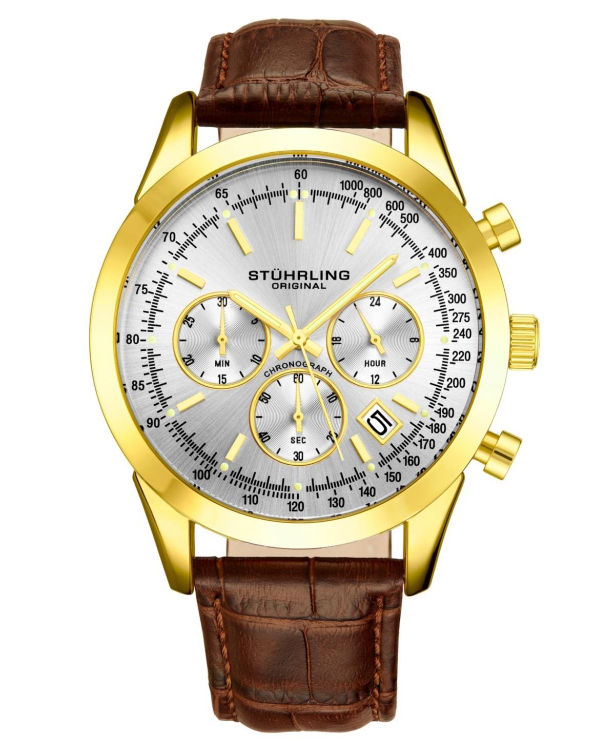 Stuhrling Mens Monaco Brown Leather , Silver-Tone Dial , 44mm Round Watch Product Image