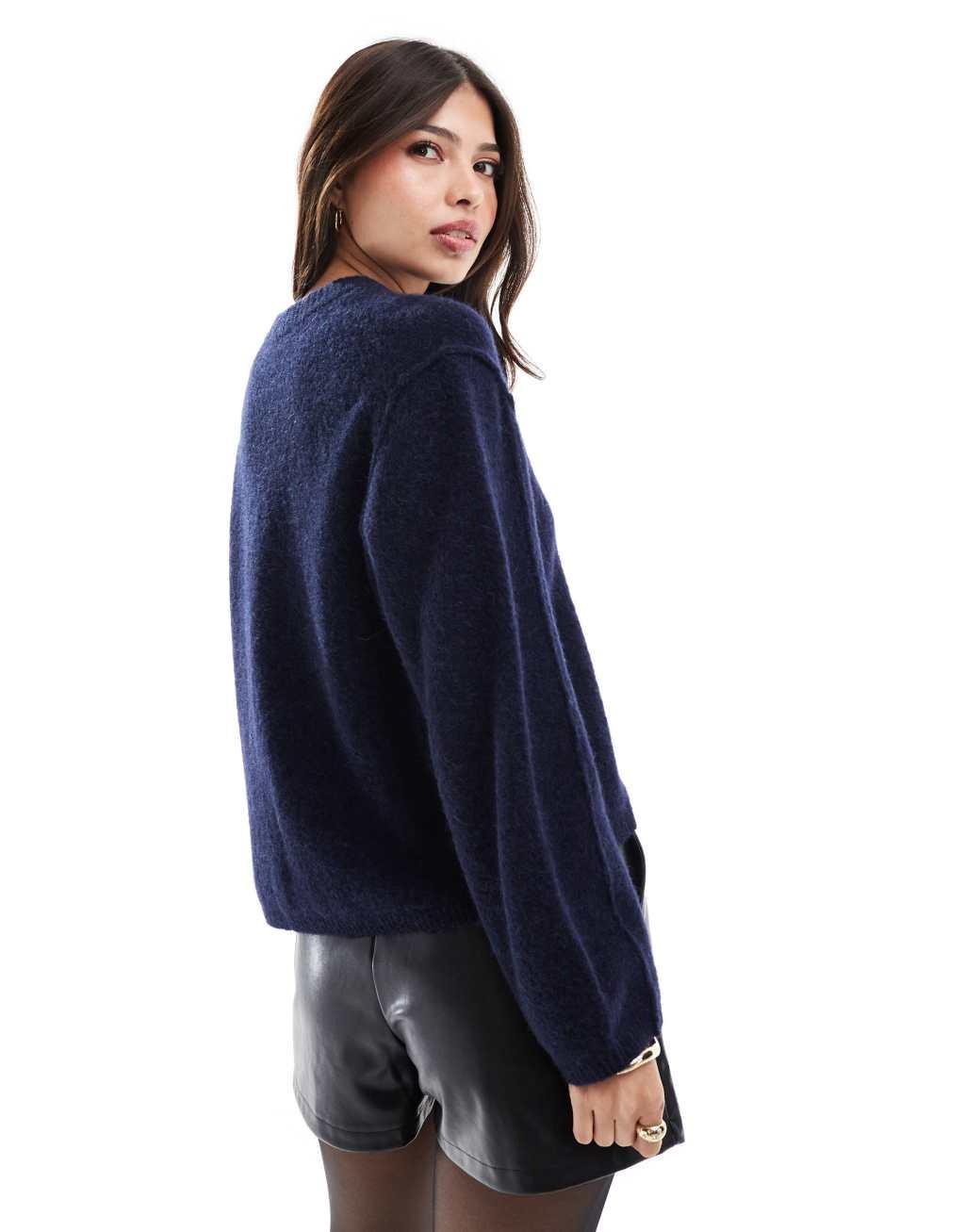 & Other Stories alpaca and wool blend fluffy knit sweater in dark blue Product Image