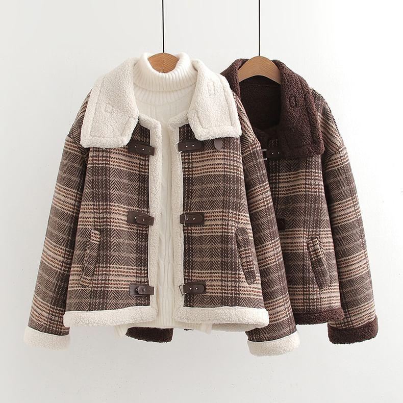 Collared Plaid Buckled Coat Product Image