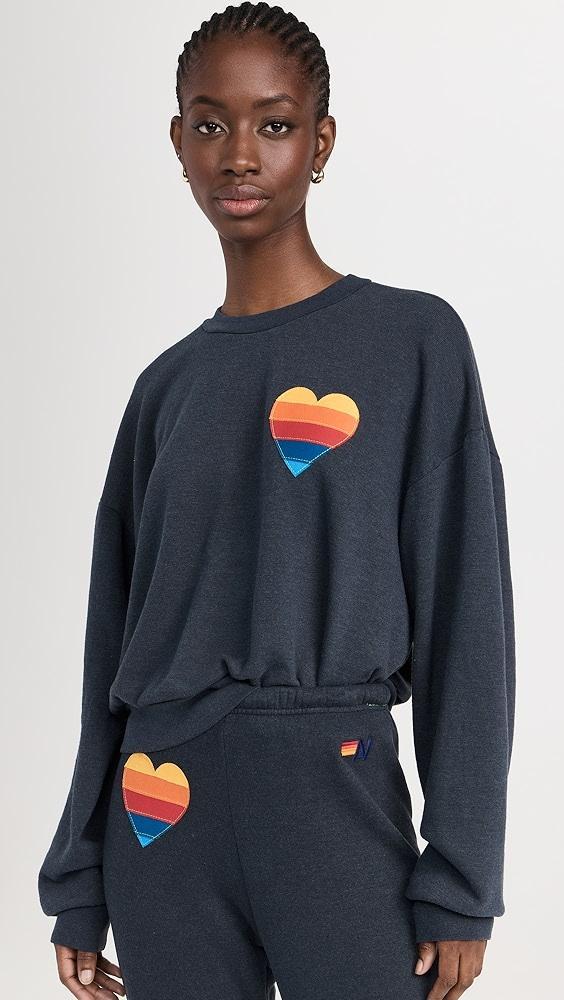 Aviator Nation Rainbow Heart Stitch Relaxed Crew Sweatshirt | Shopbop Product Image