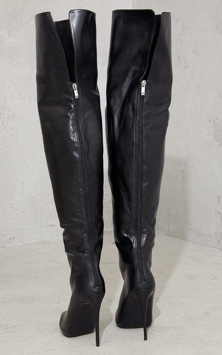 Black Faux Leather Pointed High Heel Over The Knee Boots Product Image