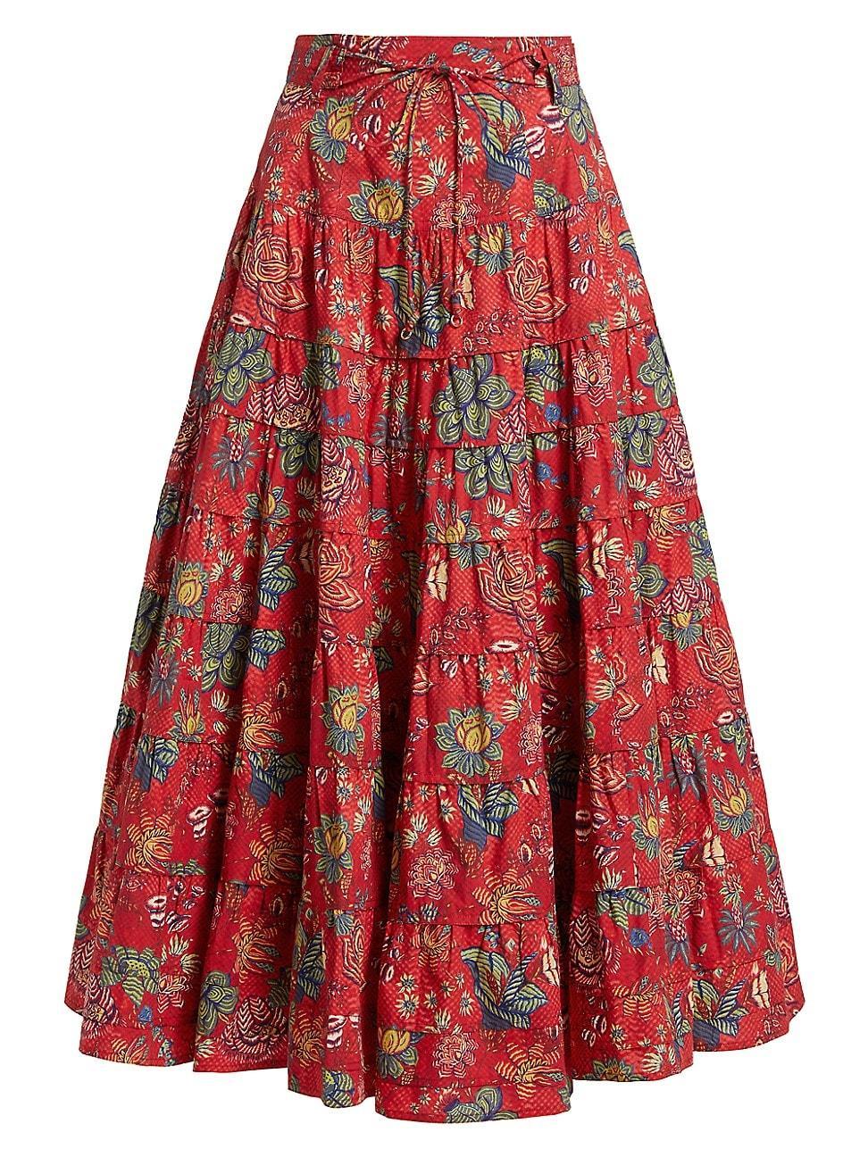 Womens Aspen Tiered Floral Midi-Skirt product image