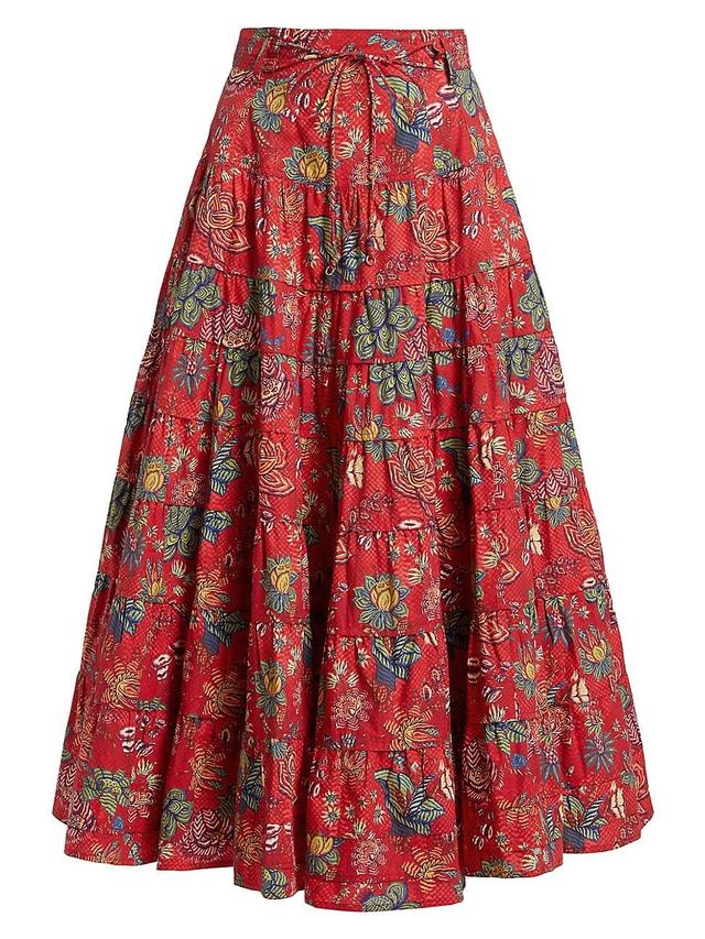 Womens Aspen Tiered Floral Midi-Skirt Product Image