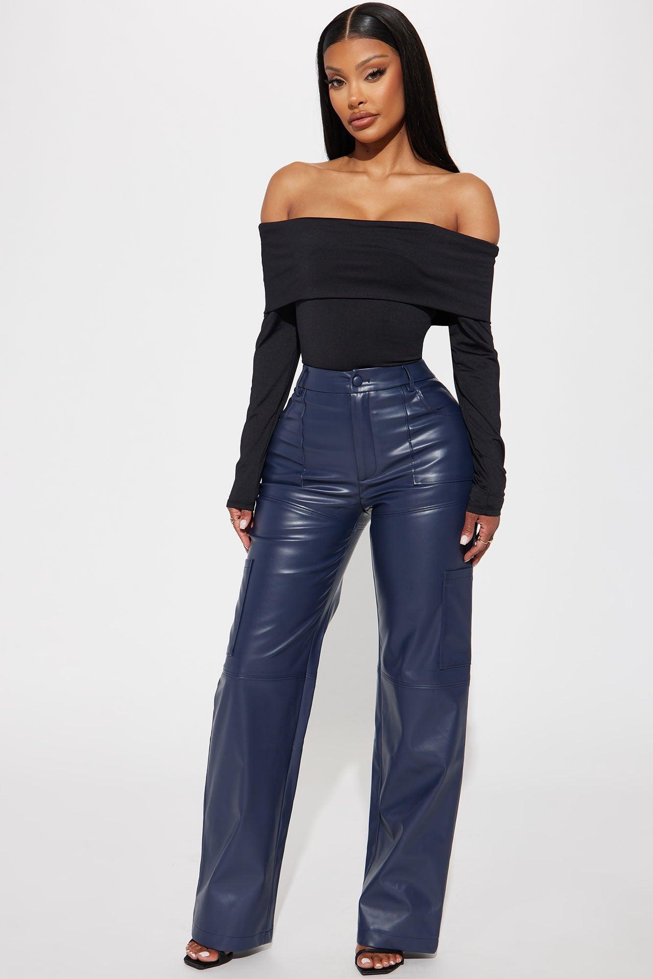 Malia Faux Leather Straight Leg Trouser - Navy Product Image