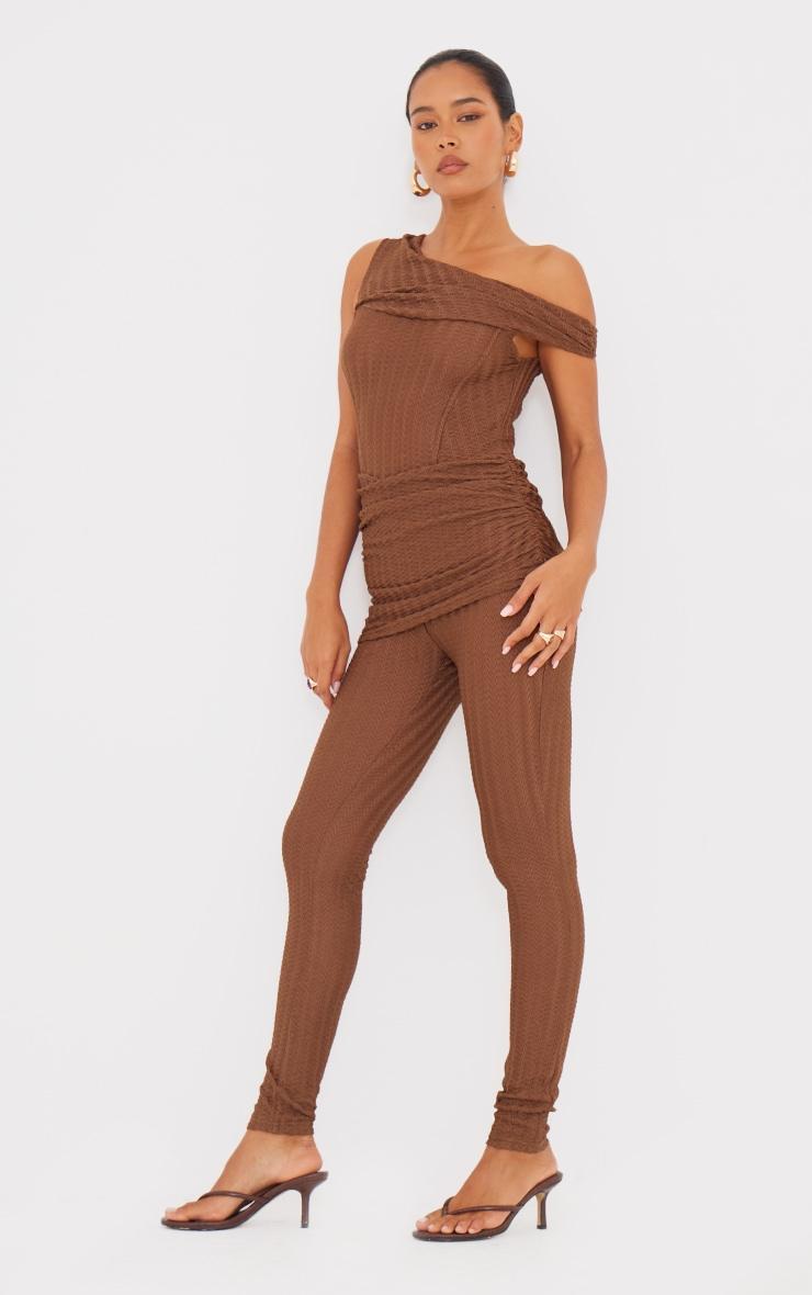 Chocolate Textured Asymmetric Corset Detail Jumpsuit Product Image