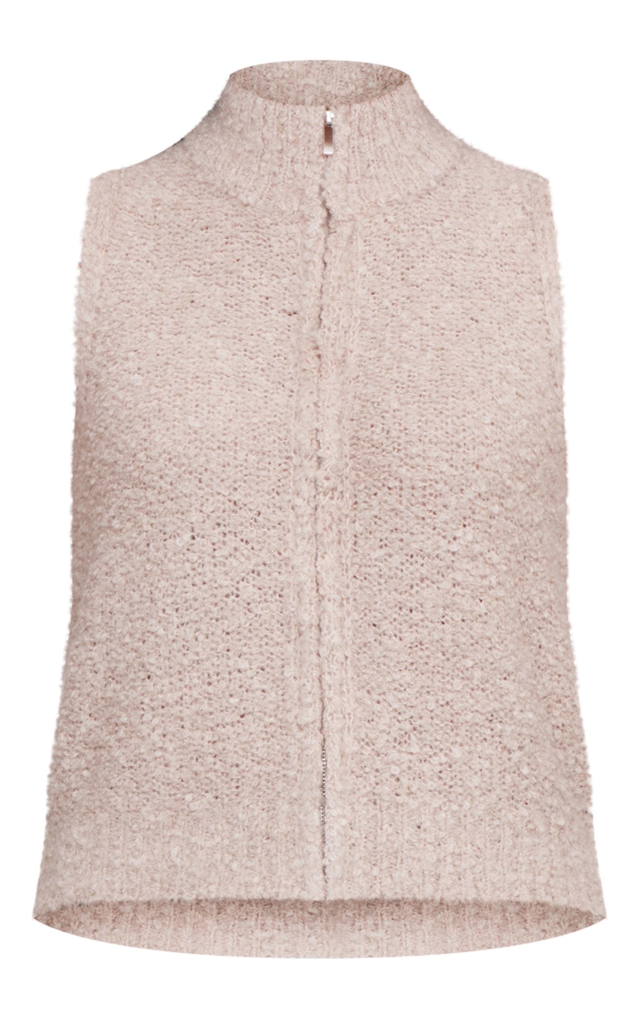 Oatmeal Textured Bobble Knit Zip Up Vest Product Image