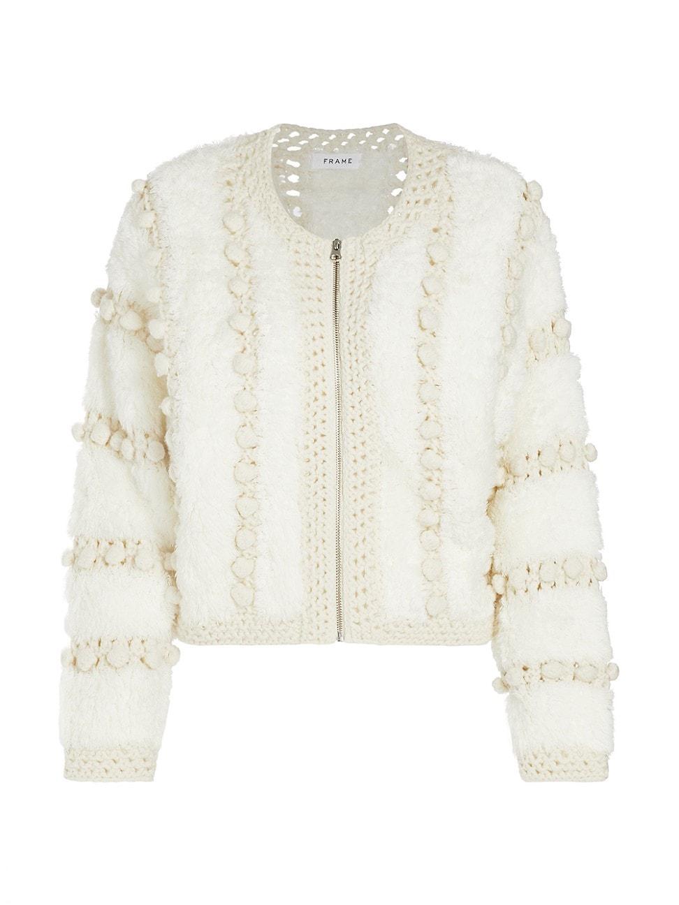 Womens Pom Pom Zip-Front Cardigan product image