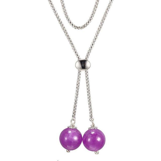 Dynasty Jade Rhodium-Plated Sterling Silver Dyed Lavender Jade Bead Y-Necklace, Womens Product Image