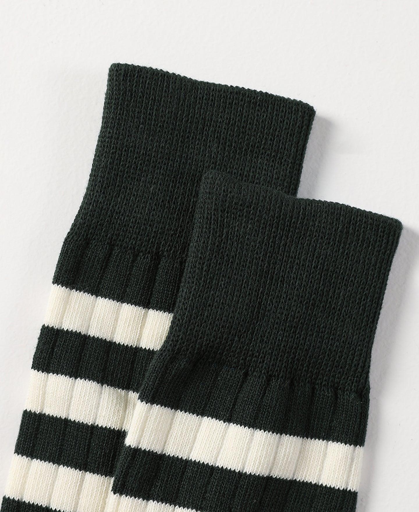 Retro Striped Cotton Socks - Green/White Product Image