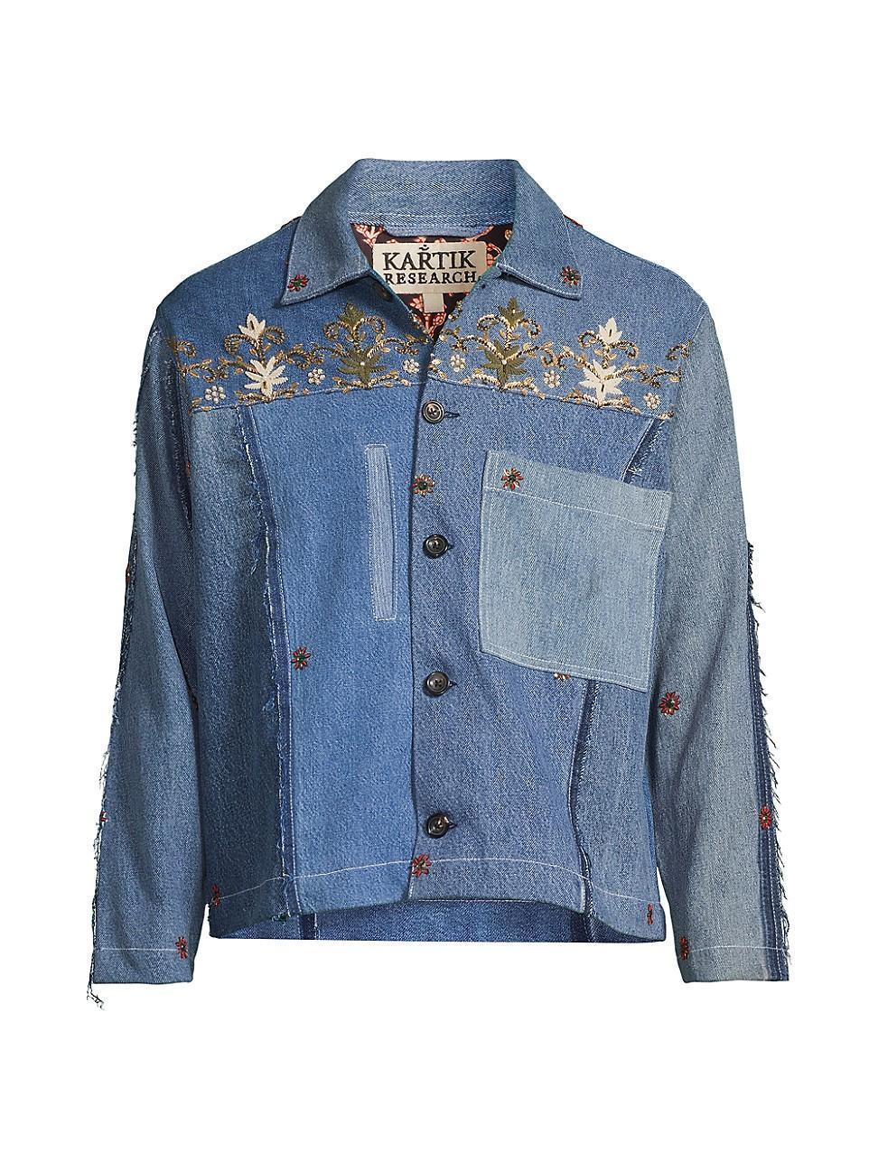 Mens Sequin-Embroidered Denim Trucker Jacket Product Image