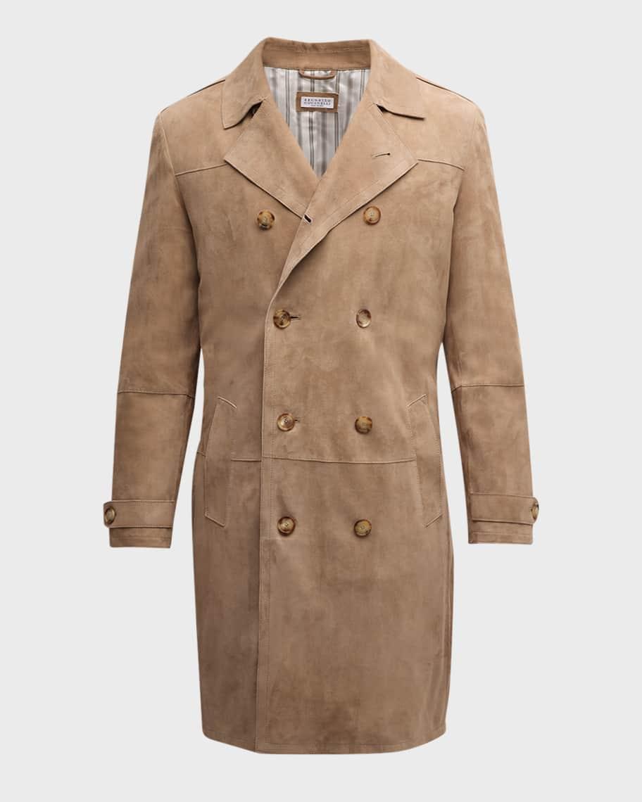 Men's Suede Double-Breasted Trench Coat Product Image