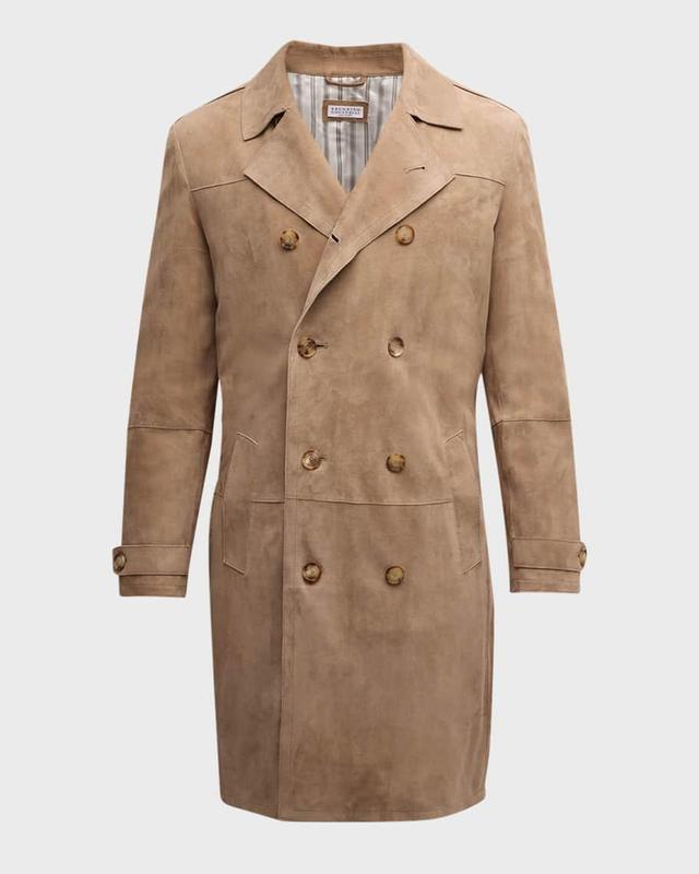 Men's Suede Double-Breasted Trench Coat Product Image