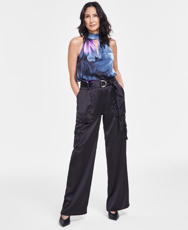 I.n.c. International Concepts Womens High-Rise Belted Satin Cargo Pants, Created for Macys Product Image