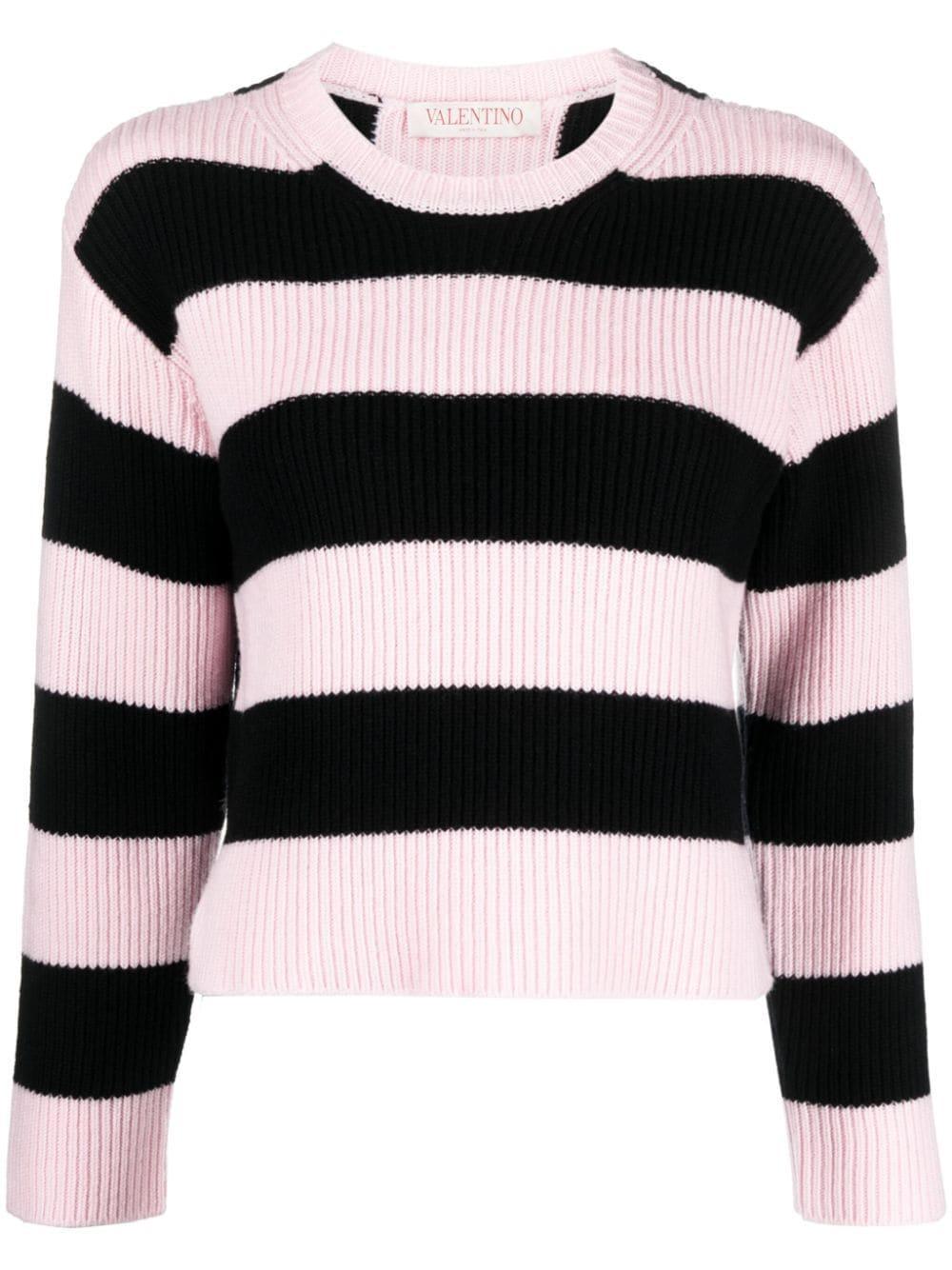 VALENTINO Striped Virgin Wool Jumper In Nero Product Image