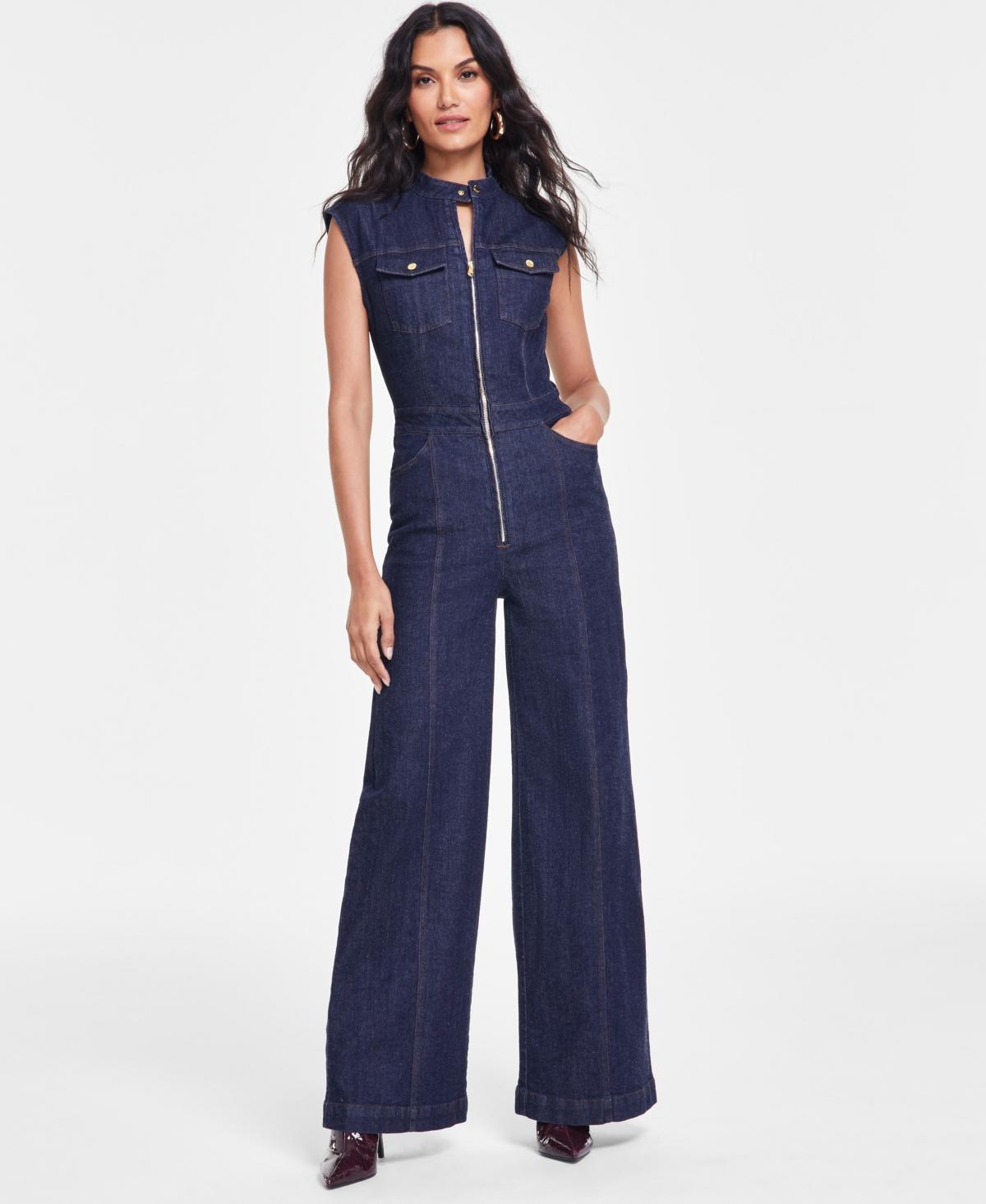 I.n.c. International Concepts Womens Wide-Leg Denim Jumpsuit, Created for Macys Product Image