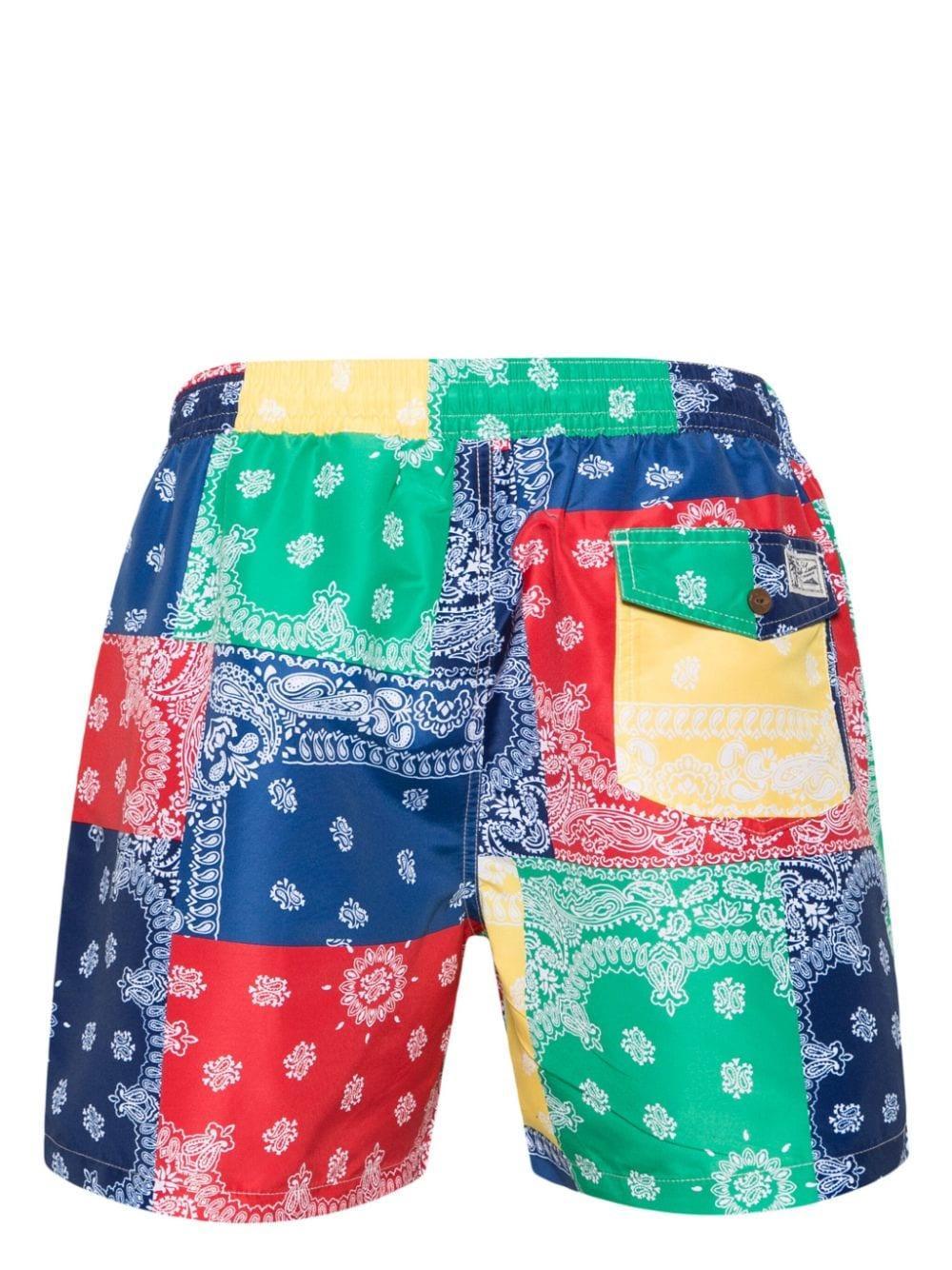 Bandana-print Drawstring Swim Shorts In Blue Product Image